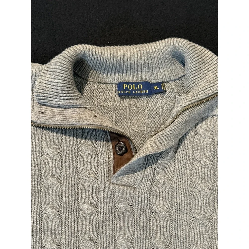 POLO RALPH LAUREN Tussah Silk Cable Knit Sweater 1/4 Button Sage Green Mens XL